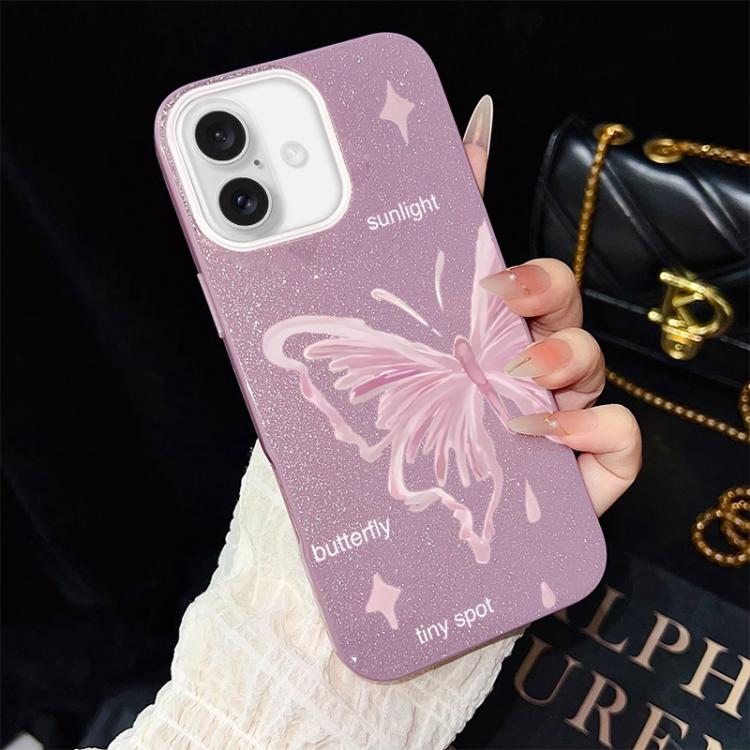 Custodia ibrida PC TPU con stelle rosa e farfalle per iPhone