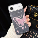 Custodia ibrida PC TPU con stelle rosa e farfalle per iPhone