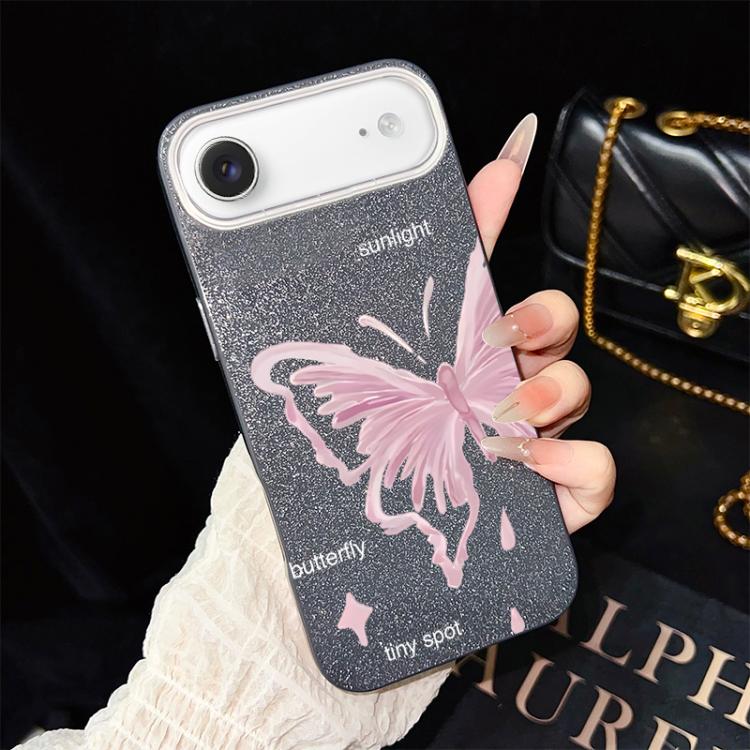 Custodia ibrida PC TPU con stelle rosa e farfalle per iPhone