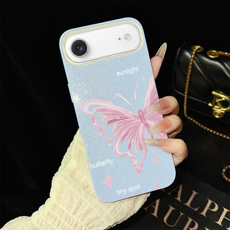 Custodia ibrida PC TPU con stelle rosa e farfalle per iPhone