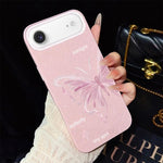 Custodia ibrida PC TPU con stelle rosa e farfalle per iPhone