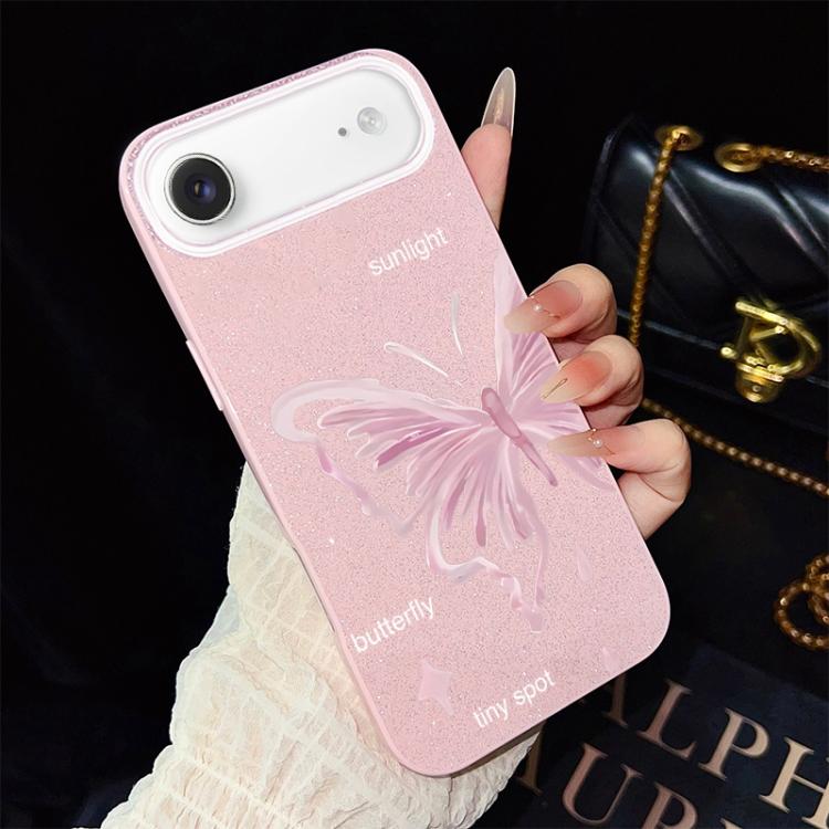 Custodia ibrida PC TPU con stelle rosa e farfalle per iPhone