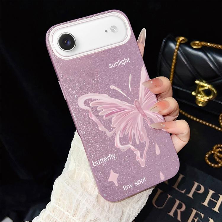Custodia ibrida PC TPU con stelle rosa e farfalle per iPhone
