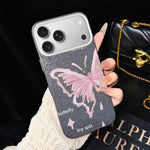 Custodia ibrida PC TPU con stelle rosa e farfalle per iPhone