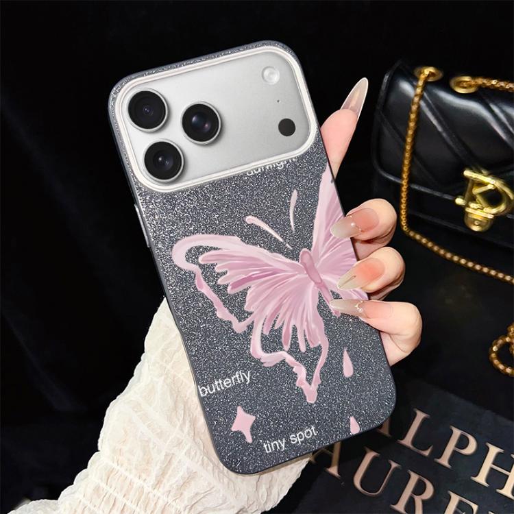 Custodia ibrida PC TPU con stelle rosa e farfalle per iPhone
