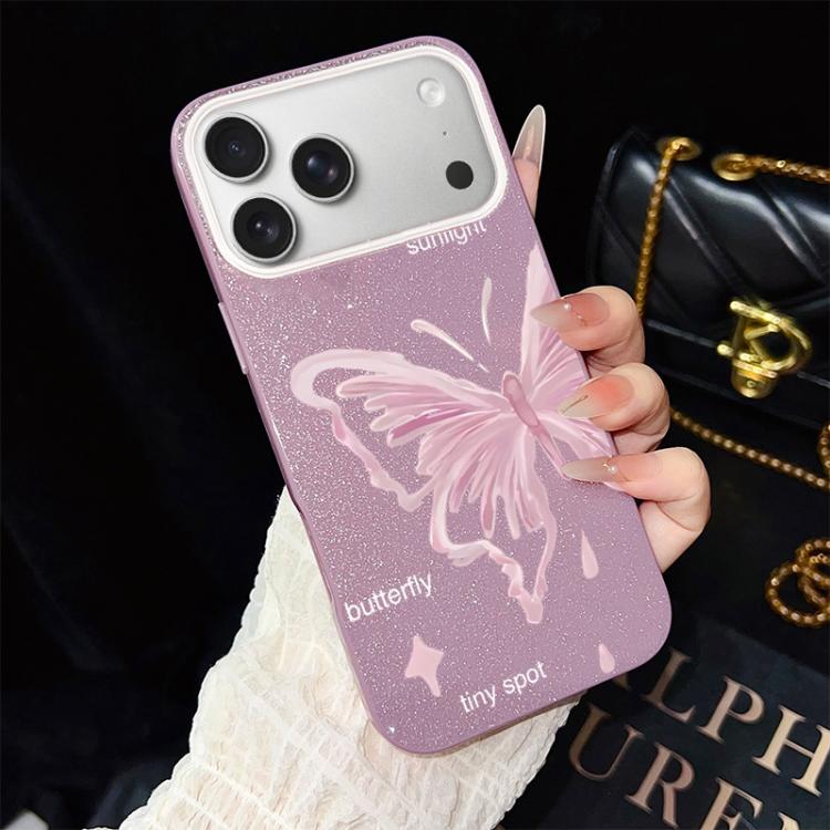Custodia ibrida PC TPU con stelle rosa e farfalle per iPhone