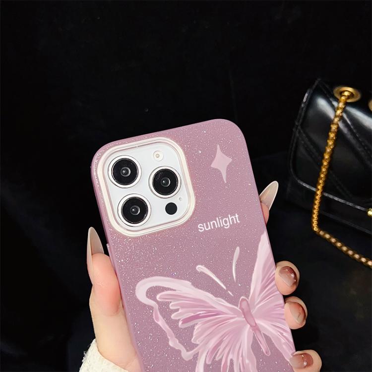 Custodia ibrida PC TPU stelle rosa e farfalle per iPhone
