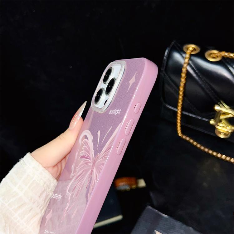 Custodia ibrida PC TPU stelle rosa e farfalle per iPhone