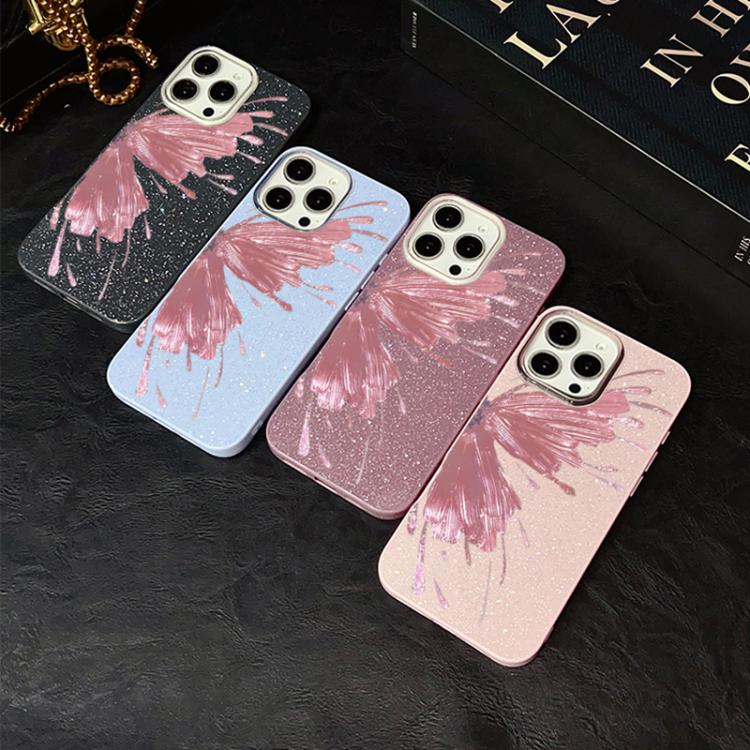 Custodia ibrida PC e TPU con motivo farfalla per iPhone 16 Pro