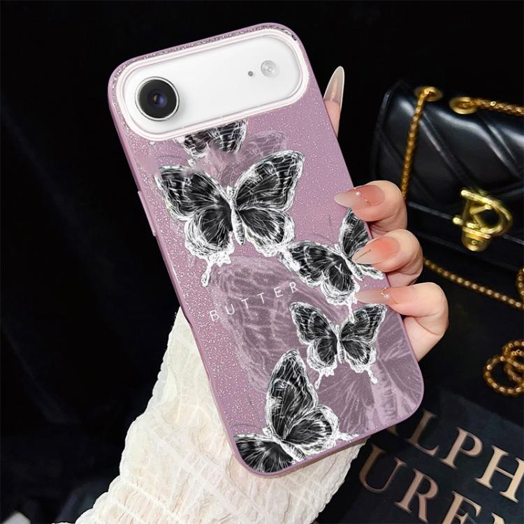 Custodia ibrida PC TPU con motivo farfalle per iPhone 17e e 16e