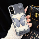 Custodia ibrida PC TPU con glitter farfalla blu per iPhone