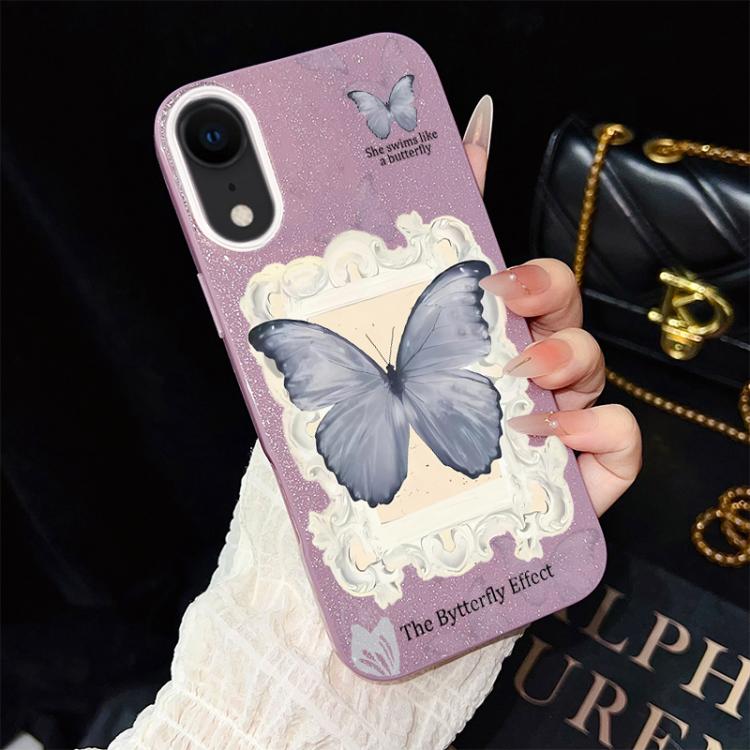 Custodia ibrida PC TPU con glitter farfalla blu per iPhone