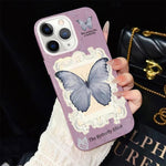 Custodia ibrida PC TPU con glitter farfalla blu per iPhone