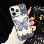 Custodia ibrida PC TPU con glitter farfalla blu per iPhone