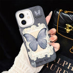 Custodia ibrida PC TPU con glitter farfalla blu per iPhone