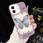 Custodia ibrida PC TPU con glitter farfalla blu per iPhone