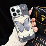 Custodia ibrida PC TPU con glitter farfalla blu per iPhone