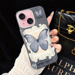 Custodia ibrida PC TPU con glitter farfalla blu per iPhone