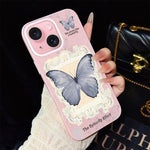 Custodia ibrida PC TPU con glitter farfalla blu per iPhone