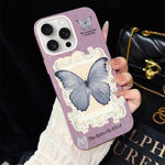 Custodia ibrida PC TPU con glitter farfalla blu per iPhone