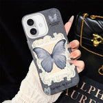 Custodia ibrida PC TPU con glitter farfalla blu per iPhone