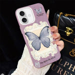 Custodia ibrida PC TPU con glitter farfalla blu per iPhone