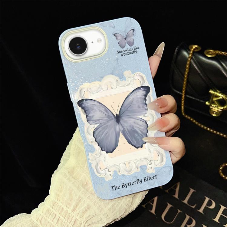 Custodia ibrida PC TPU con glitter farfalla blu per iPhone