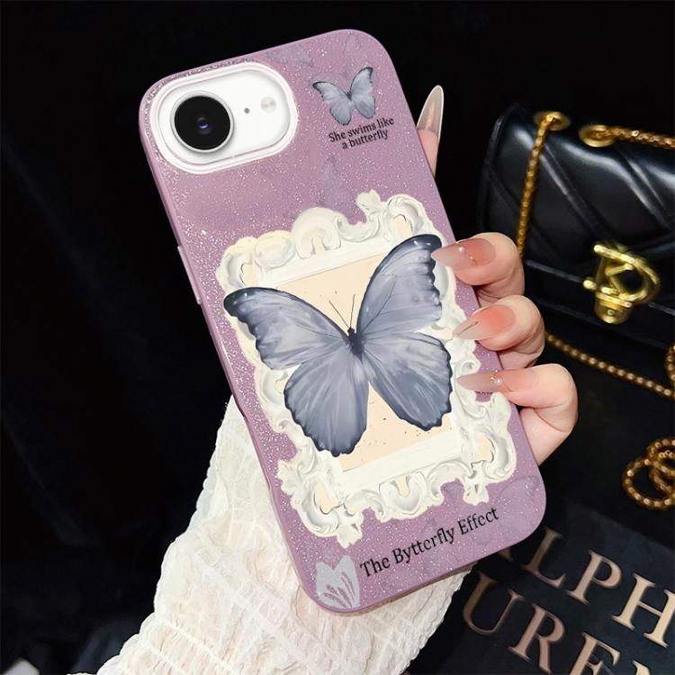 Custodia ibrida PC TPU con glitter farfalla blu per iPhone