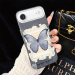 Custodia ibrida PC TPU con glitter farfalla blu per iPhone