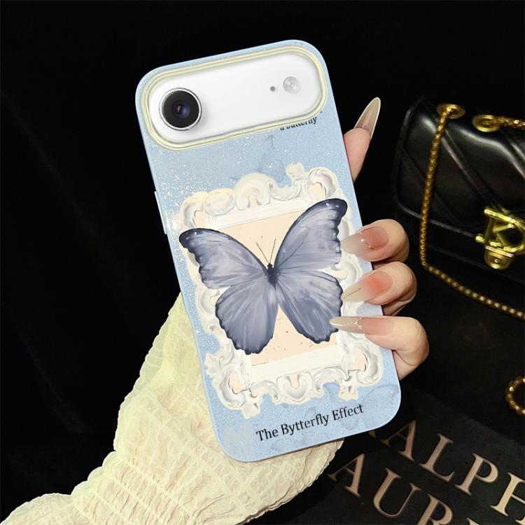 Custodia ibrida PC TPU con glitter farfalla blu per iPhone