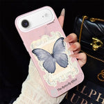 Custodia ibrida PC TPU con glitter farfalla blu per iPhone