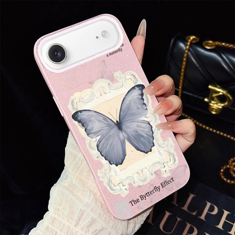 Custodia ibrida PC TPU con glitter farfalla blu per iPhone
