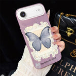 Custodia ibrida PC TPU con glitter farfalla blu per iPhone