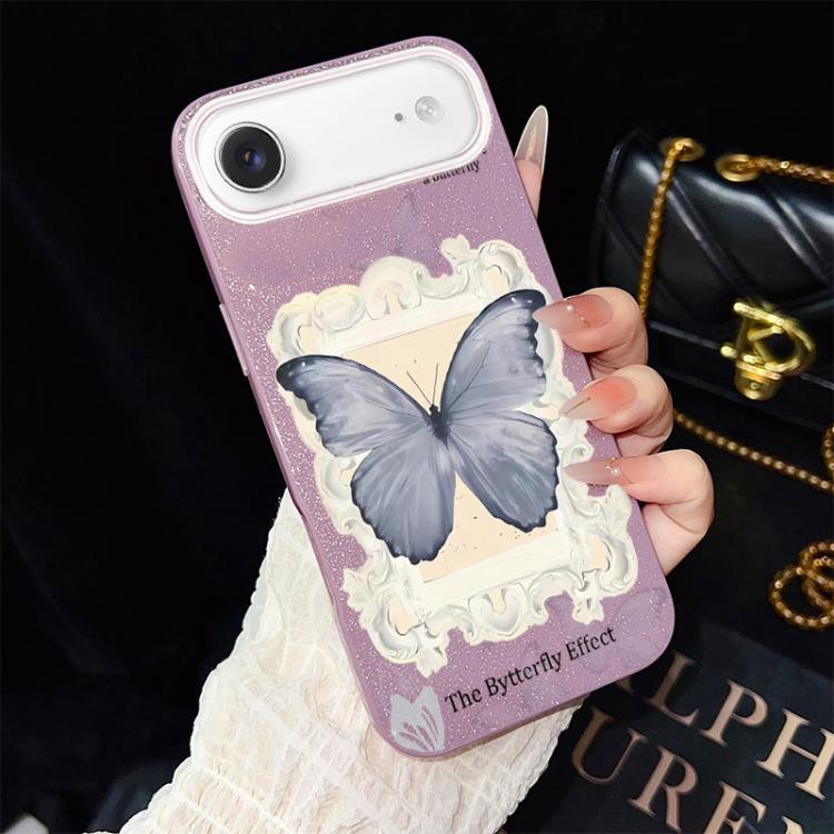 Custodia ibrida PC TPU con glitter farfalla blu per iPhone