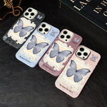 Custodia ibrida PC TPU con glitter farfalla blu per iPhone