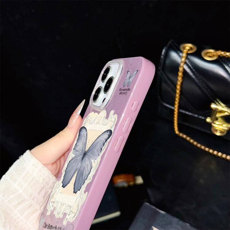 Custodia ibrida PC TPU con glitter farfalla blu per iPhone