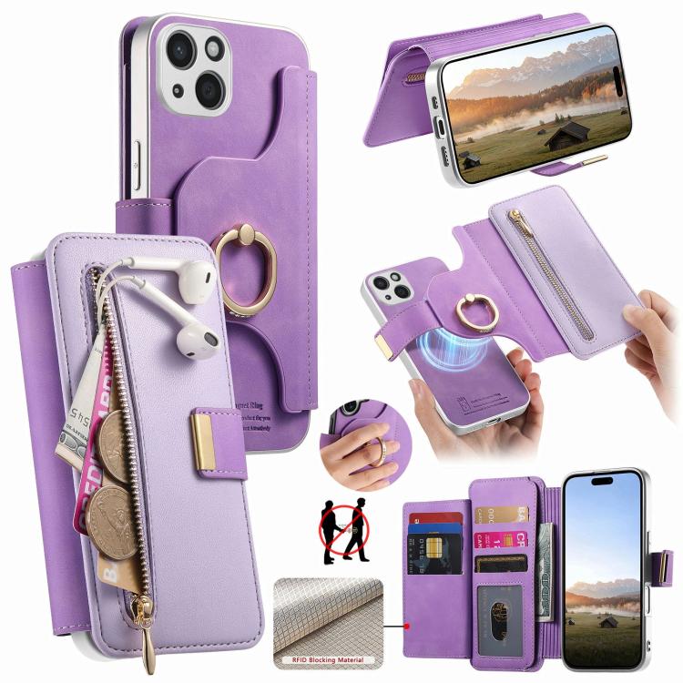 Custodia portafoglio in pelle vegana con cerniera per iPhone 13 P