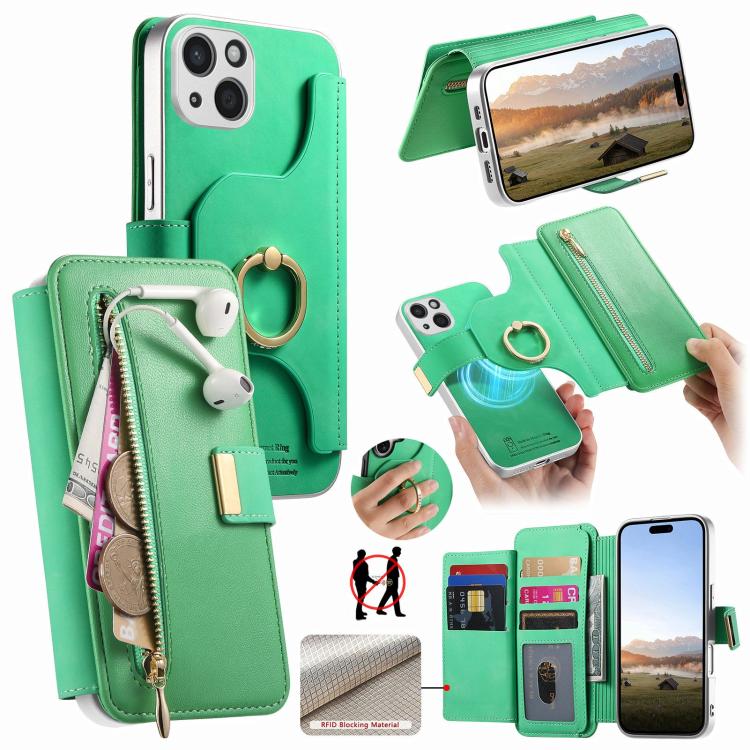 Custodia portafoglio in pelle vegana con cerniera per iPhone 13 P