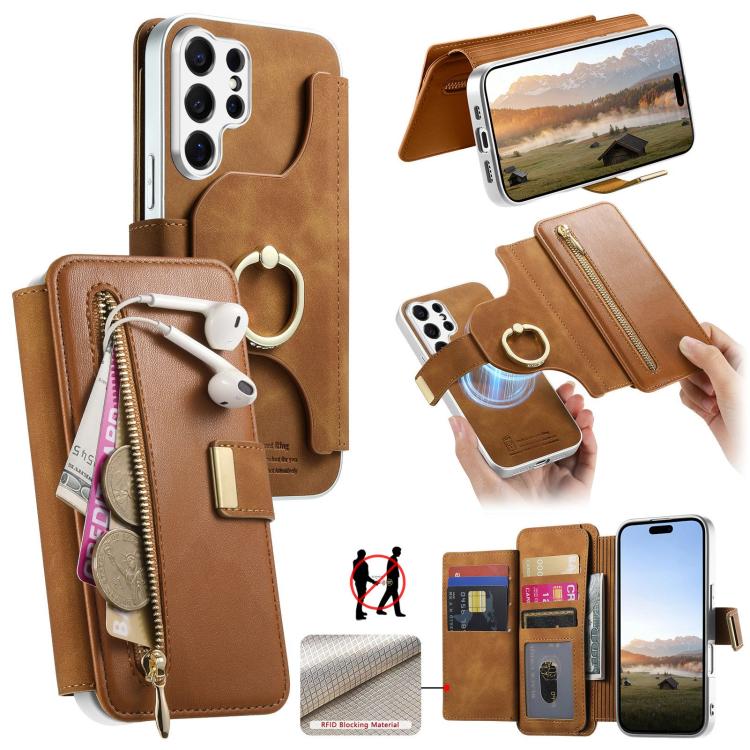 Portafoglio con cerniera e blocco RFID per Galaxy S26+, S26 Ultra e S25 Edge 5G