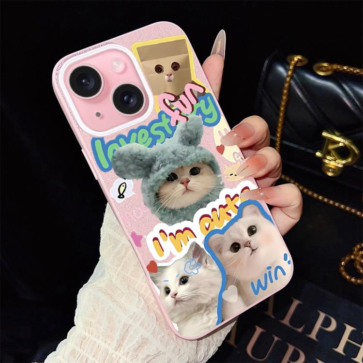 Custodia ibrida PC TPU con glitter e gatti per iPhone