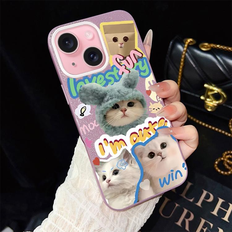 Custodia ibrida PC TPU con glitter e gatti per iPhone