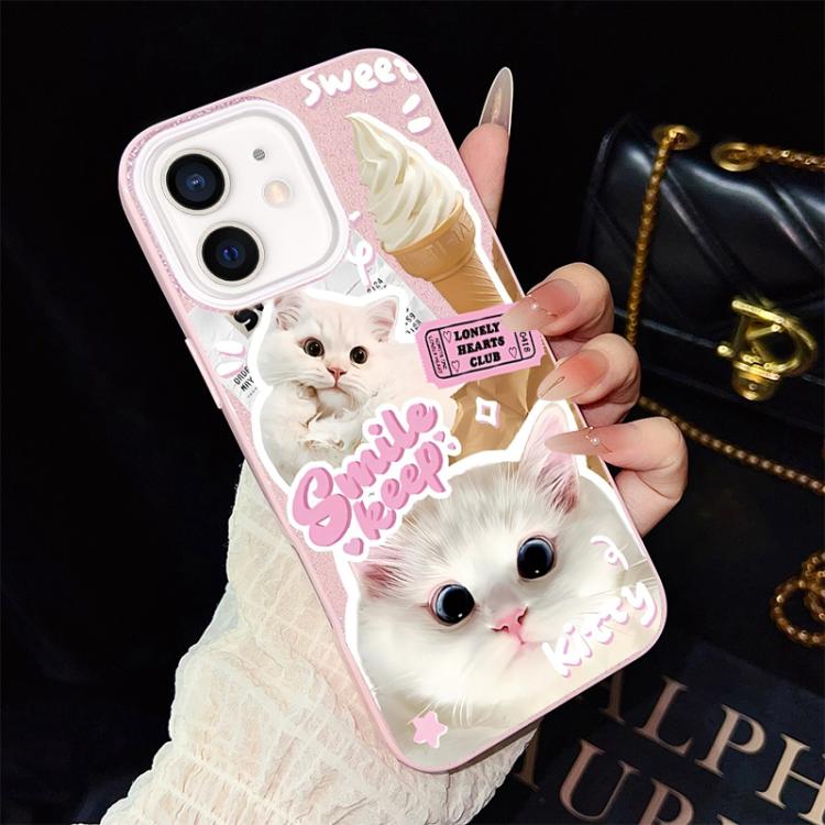 Custodia ibrida PC e TPU glitterata con gatti per iPhone