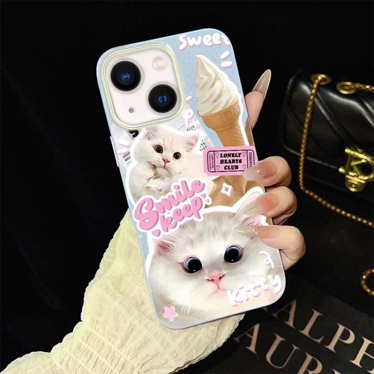 Custodia ibrida PC e TPU glitterata con gatti per iPhone