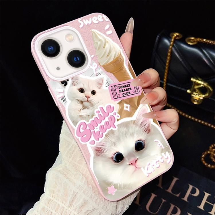 Custodia ibrida PC e TPU glitterata con gatti per iPhone