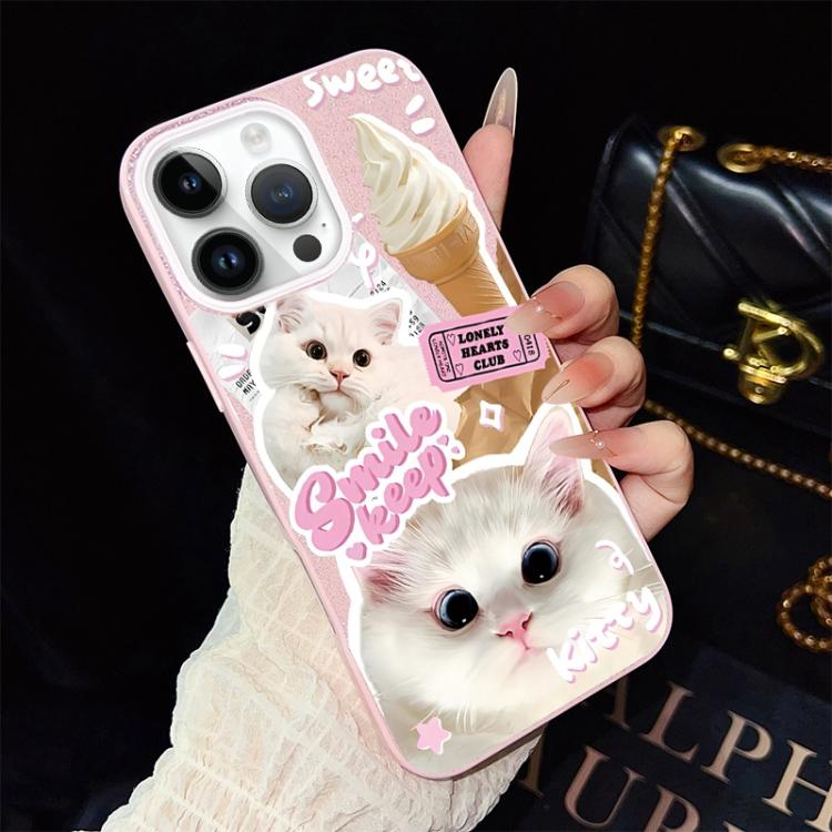 Custodia ibrida PC e TPU glitterata con gatti per iPhone