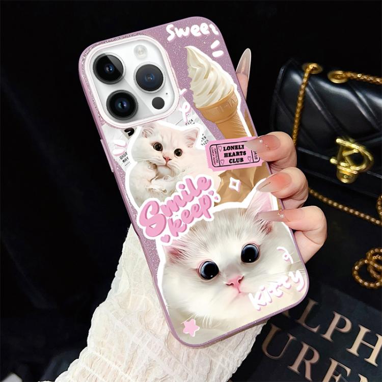 Custodia ibrida PC e TPU glitterata con gatti per iPhone