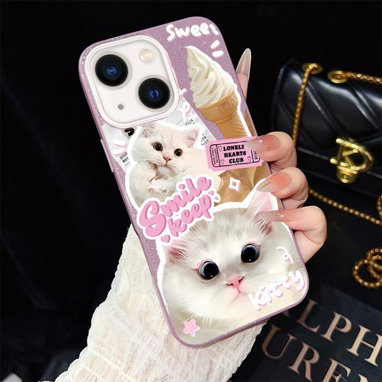 Custodia ibrida PC TPU glitterata con gatti per iPhone