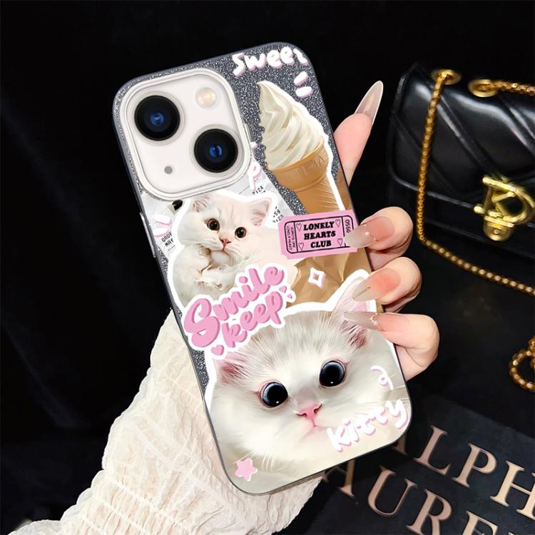 Custodia ibrida PC TPU glitterata con gatti per iPhone