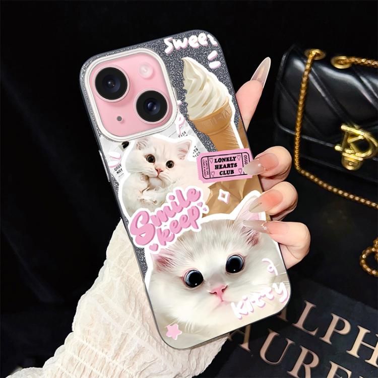 Custodia ibrida PC TPU glitterata con gatti per iPhone