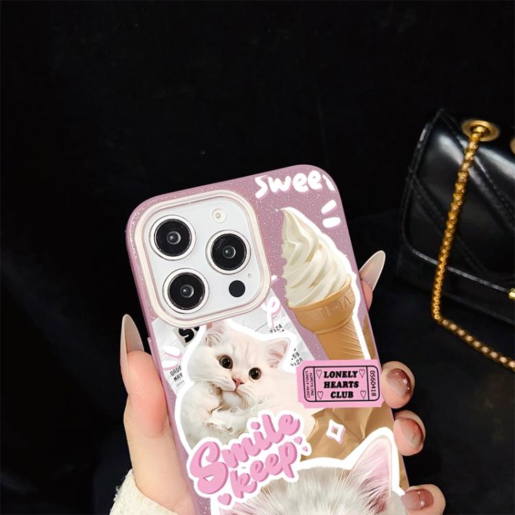 Custodia ibrida PC e TPU glitterata con gatti per iPhone
